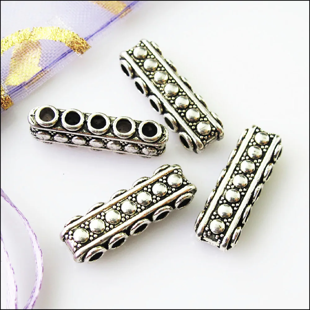 12Pcs Antiqued Silver Color 5-5Holes Spacer Beads Bars Charms Connectors 8.5x23mm