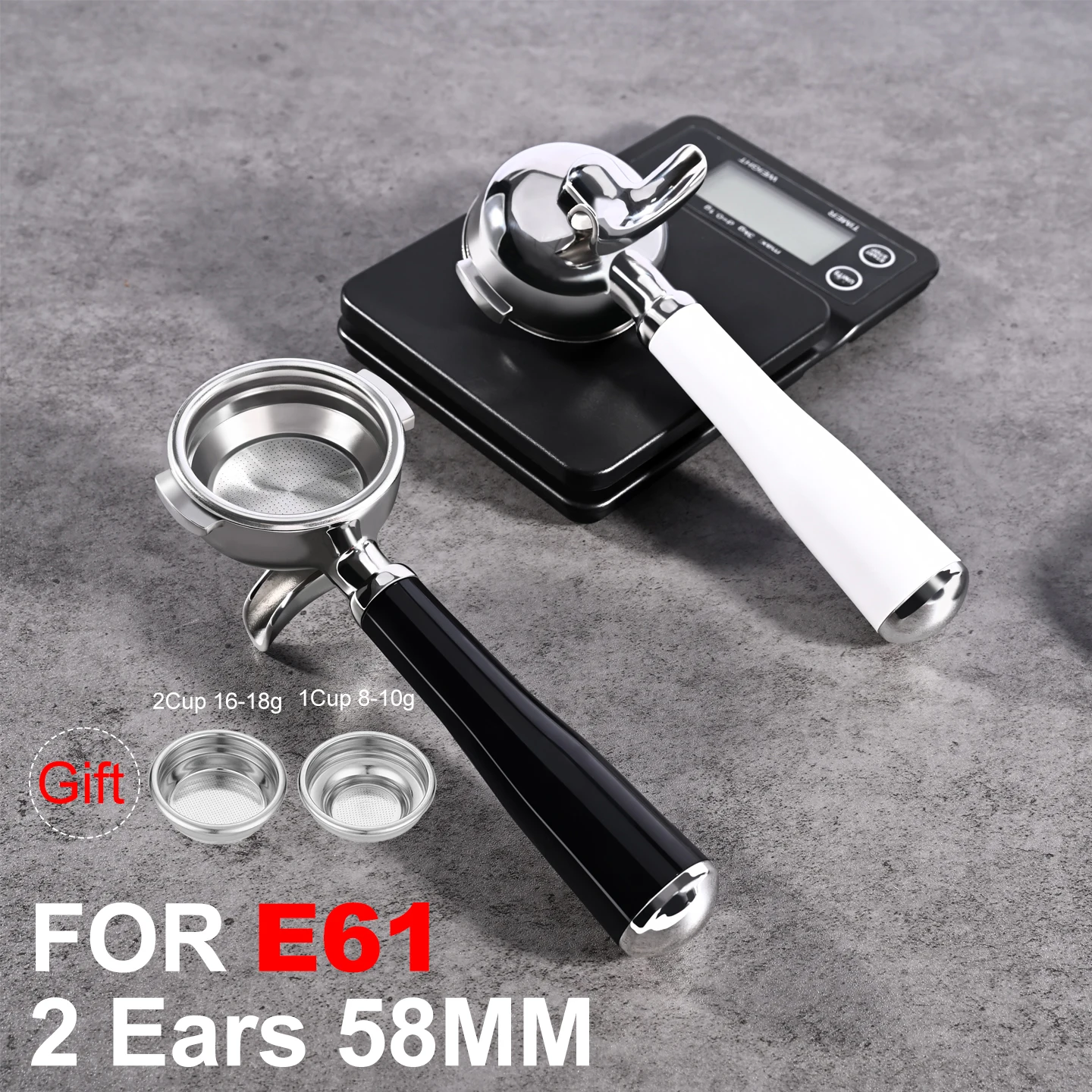 58MM 2 Ears Stainless Steel Coffee Portafilter For E61 EXPOBAR /Gemilai With Filter Basket Espresso Machine Accessories Tools