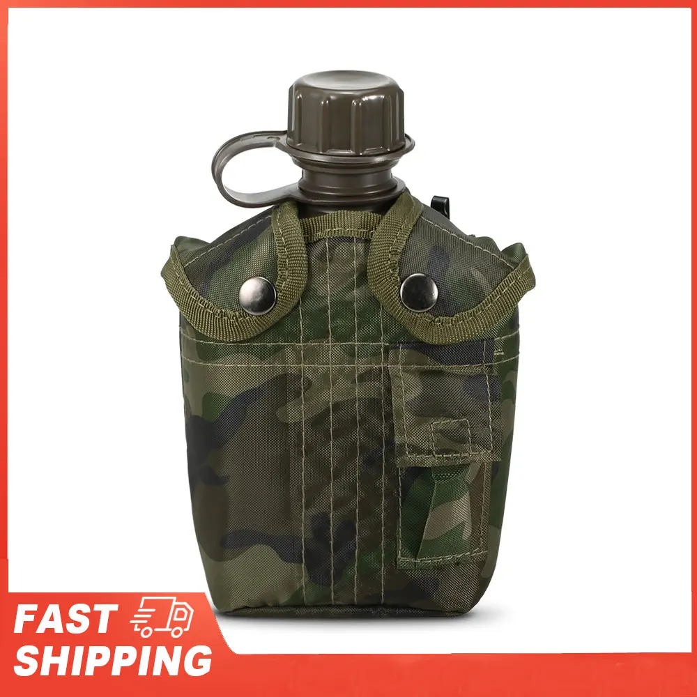 Botella de agua de supervivencia para senderismo, hervidor de agua de 1L, botella de cantimplora militar para exteriores, Camping con cubierta, botella de agua hinchable 2020