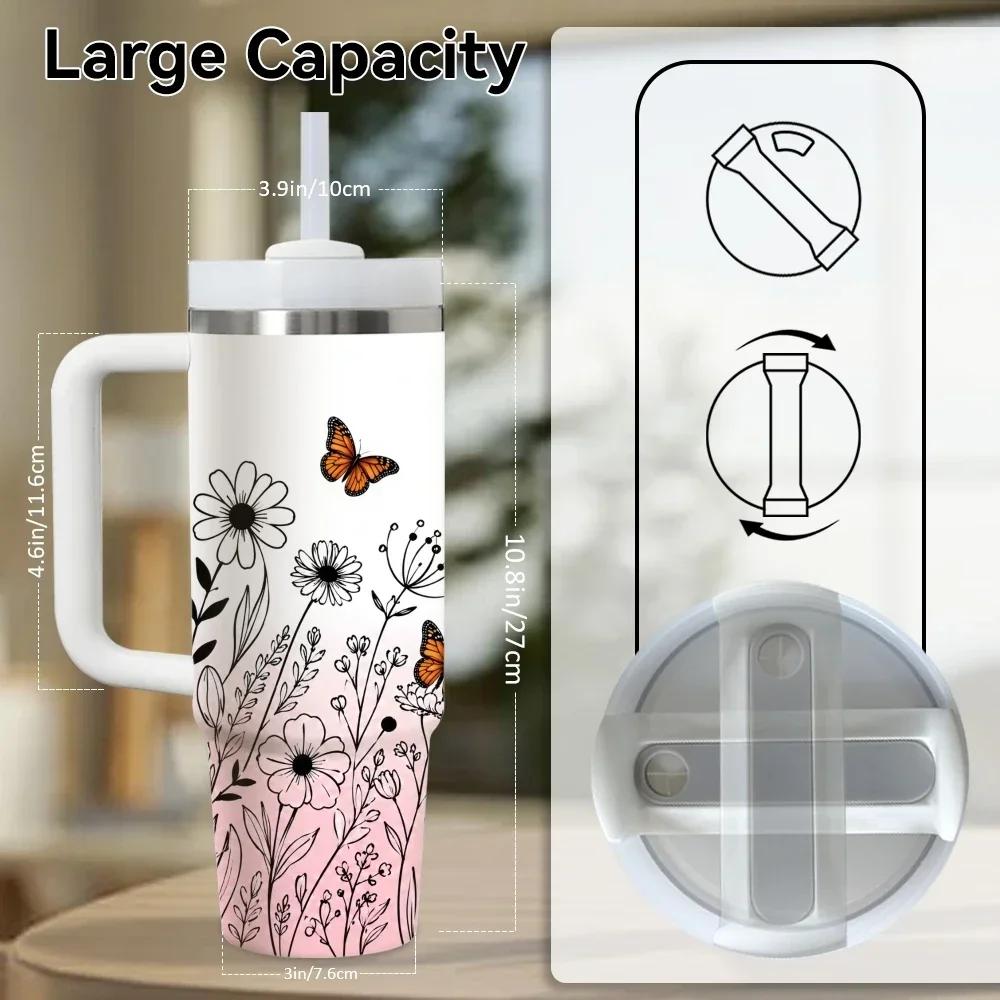 Bible Verse Christian Faith Vacuum Flasks 40oz Stainless Steel Insulated Tumbler with Handle Straw Lid Leakproof Travel Mug