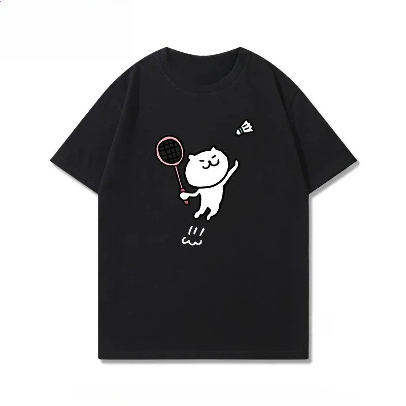 

2025 nouveau chat Badminton chemiseculturelle femmes à manchescourtes hautCouplesportcourse compétition vêtements dentraînement