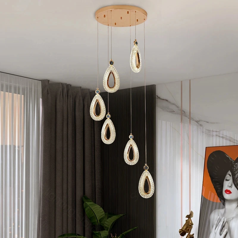 

CX149BW Heart Shaped Staircase Chandelier Modern Restaurant Luxury Long LED Chandelier Designer Villa Living Room Chandelier