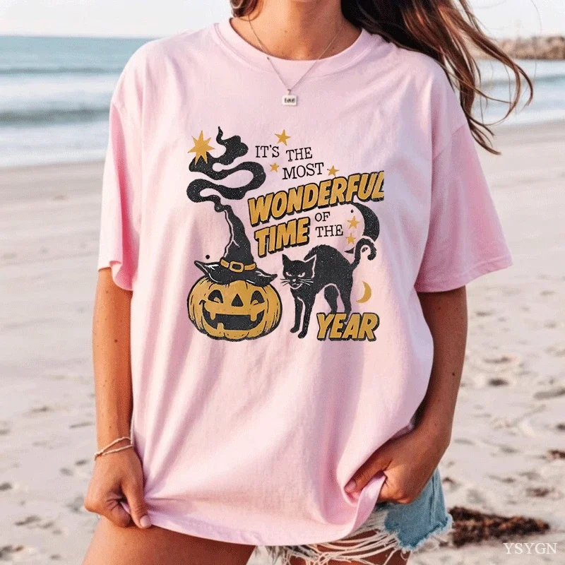 Vintage Halloween Shirt UNISEX Summerween 90s Spooky Black Cat Witchy Pumpkin Tee Most Wonderful Time Witchy Fall Tee Shirt