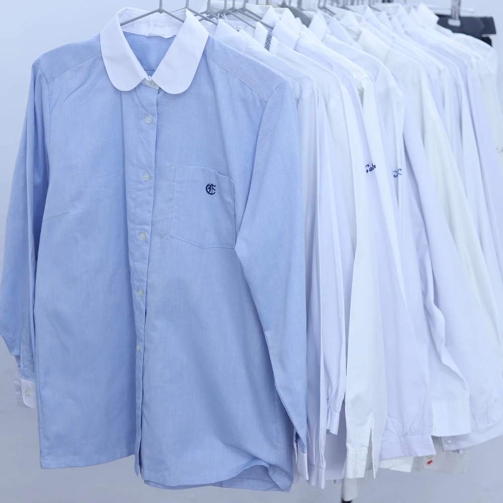 

Japanese Style Long Sleeve Shirt with Embroidery Collar School Uniform Jk Uniform round Button for Campus Life Summer CY3