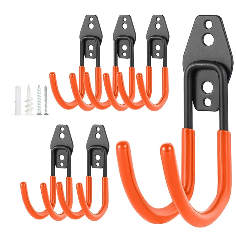 

ABKP-6 Pack Garage Hooks Heavy Huty–Metal Wall Hooks With Screws,For Bulky Garden Tools, Weedeater, Blower