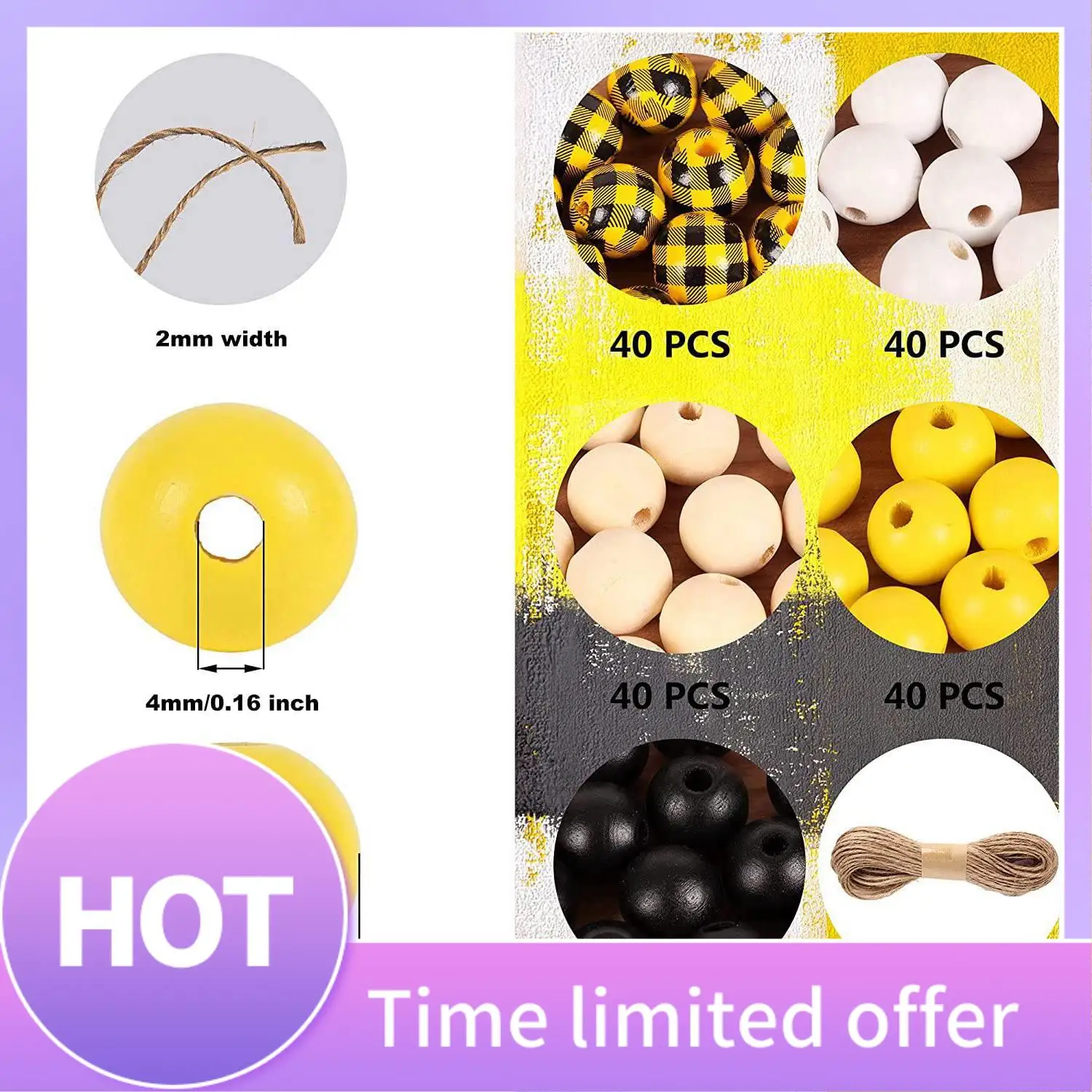 

B69C 200 Pcs Wooden Beads With Jute Rope For Fall Garland Thanksgiving Harvest Home Decor And DIY Craft