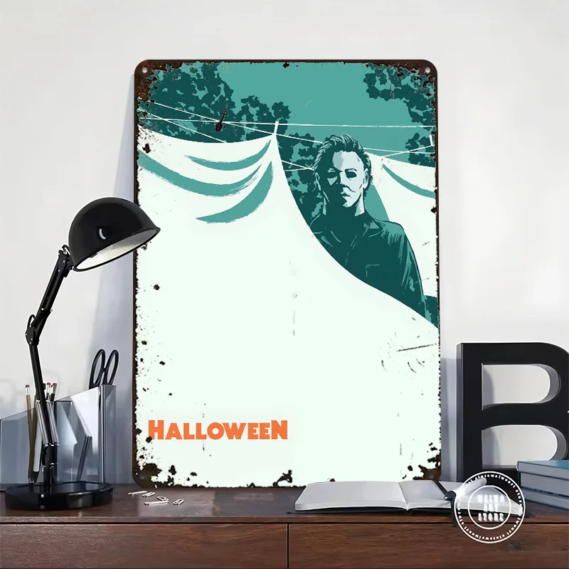 ملصق معدني فني للهالوين مايكل مايرز لديكور المنزل، علامات قصدير معدنية قابلة للتخصيص لتزيين جدران غرفة النوم #2
