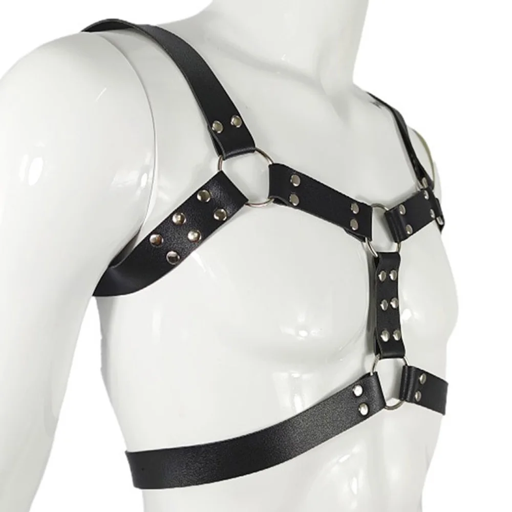 Male Lingerie Leather Harness Adjustable Body Bondage Fetish Gay Clothing Sexy Chest Strap Suspenders Punk Rave Costumes for Sex