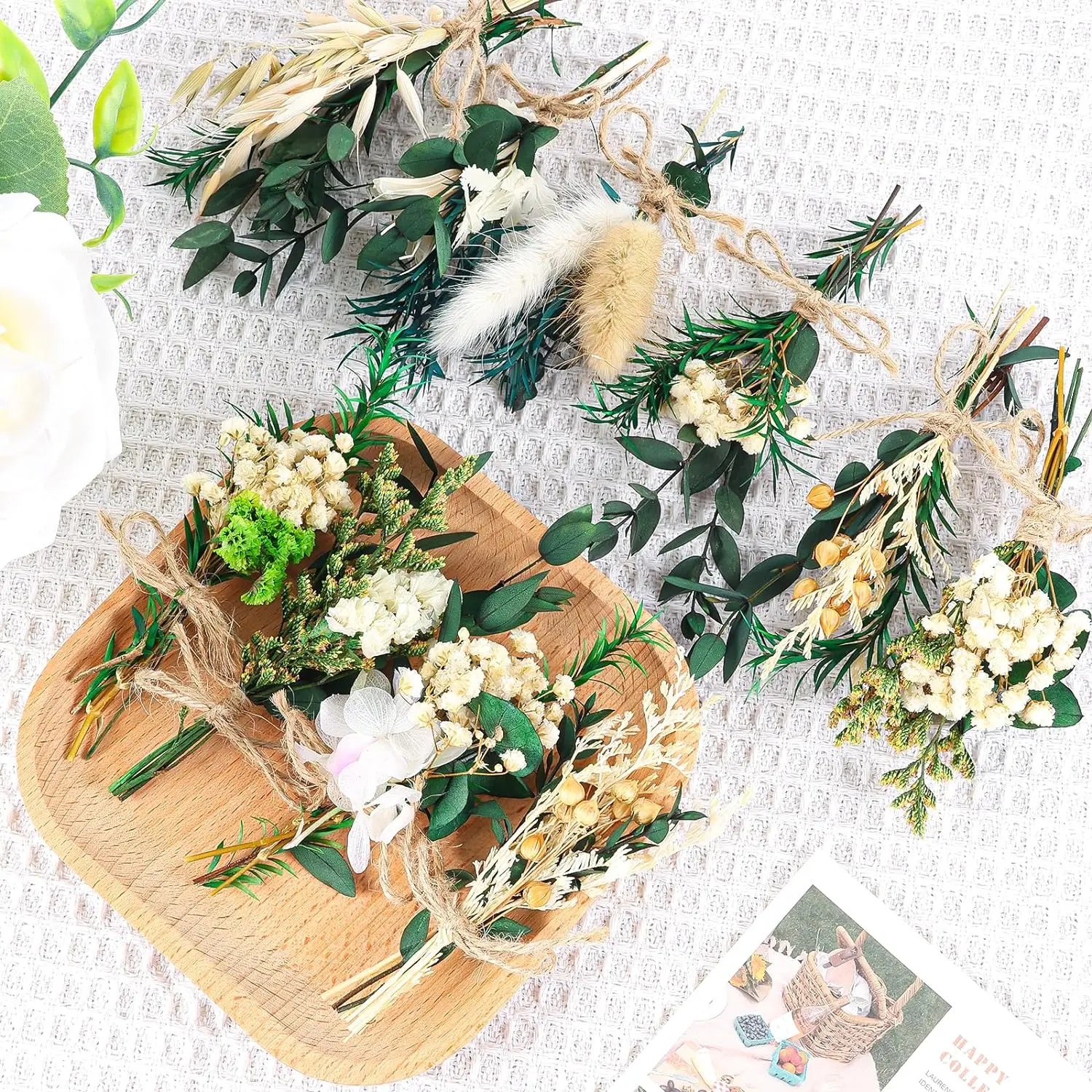 10 PCS Dried Flower Bouquets Green Natural Dried Plant with Stem Real Flower Bundles Artificial Eucalyptus for Vase, DIY, Farmho