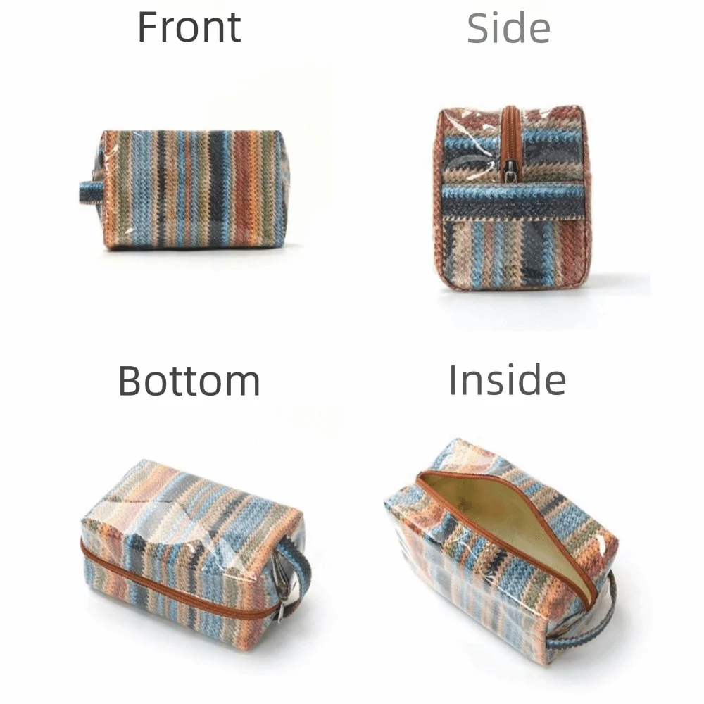 Imitation Straw Weave Pattern Portable Cosmetic Bag Large Capacity Waterproof Makeup Pouch Multipurpose Lightweight