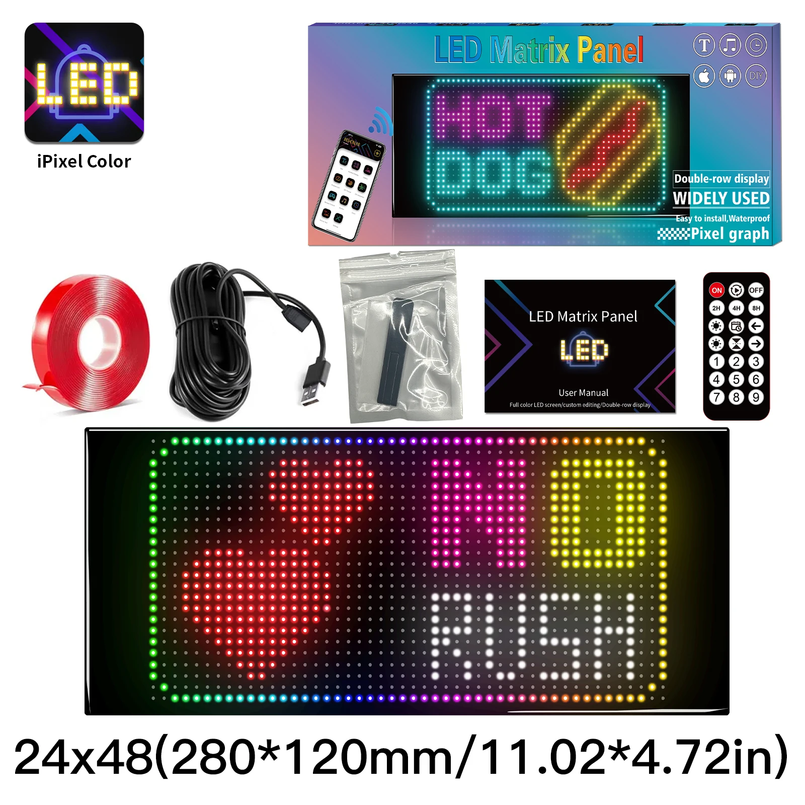 LED Double-Row Display RGB LED Car Matrix Pixel Panel Bluetooth App Control DIY Programmable Flexible 5V Scrolling Display Light