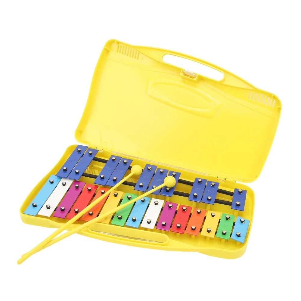 Durable 25 Notes Musical Xylophone ABS+Metal Yellow Aluminum Keys Xylophone Metal Keys Xylophone For Music Lover