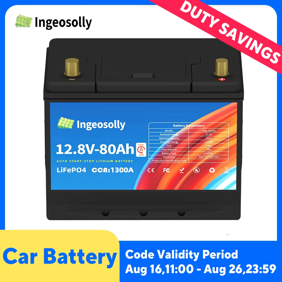 80D-26L/R Autobatterie LiFePO4-Starterbatterie mit BMS 12V 80Ah 1300CCA Start-Stop-Startbatterien Wartungsfrei für Autos
