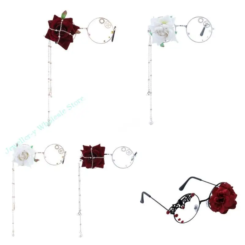 R7UF Gothic Glasses Cosplay Costume Acessórios para meninas cosplay com engrenagens Rose