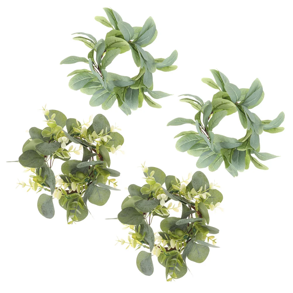 

4pcs Artificial Home Decorations Table Fall Rings Spring Season Decor Front Door Wreath Fake Leaf Wreath