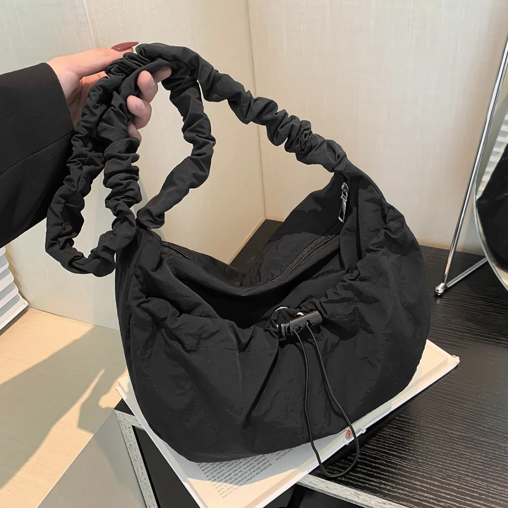 

Женская плиссированная сумка через плечо, однотонная сумка-саквояж на шнурке, регулируемый ремень, сумка-хобо с облаком на шнурке, женская уличная сумка