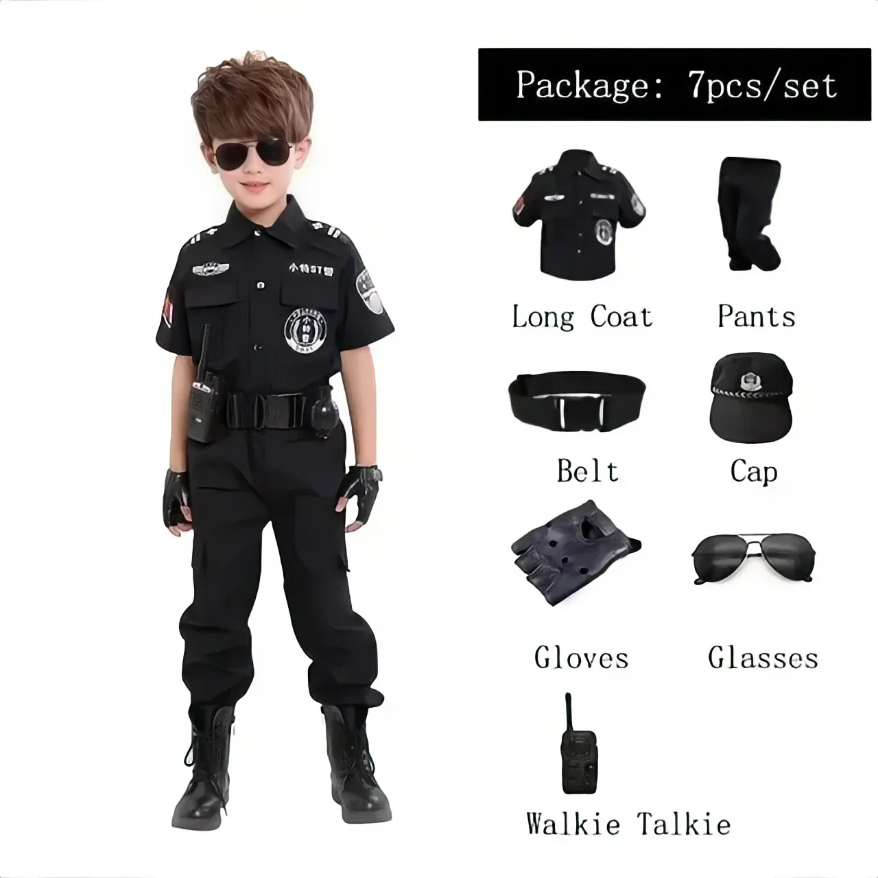 Nieuwe Cosplay  Politie Kostuums Kerstfeest Carnaval Uniform Politie Halloween Jongens Leger Politie Kleding Cadeau Set