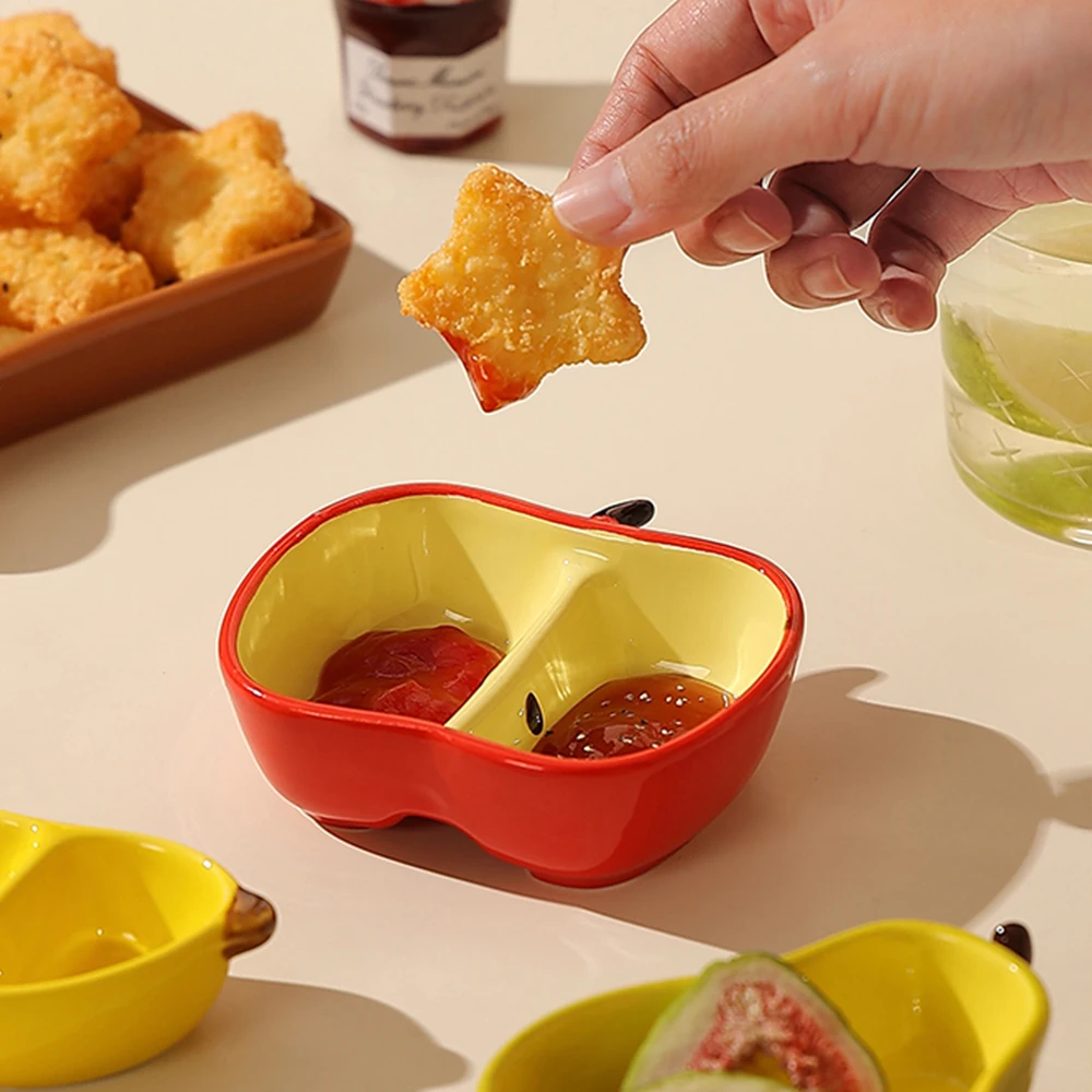 

Cute Fruit Shape Mini Saucer Safe Underglaze Grid Snack Dish Home Creative Ceramic Seasoning Dish Kitchen Dinnerware Sauce Plate