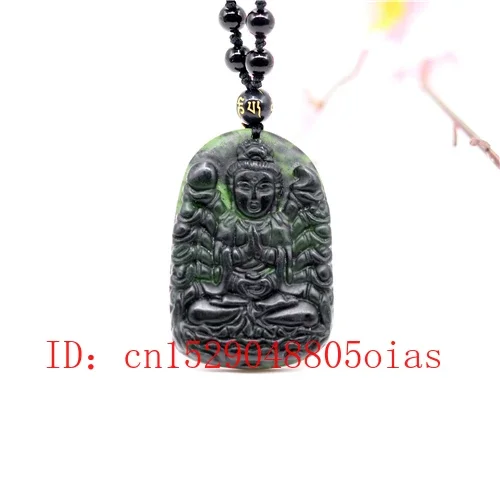 

Natural Black Green Jade Obsidian Guanyin Pendant Beads Necklace Fine Jewelry Carved Amulet Fashion Charm Gifts for Women