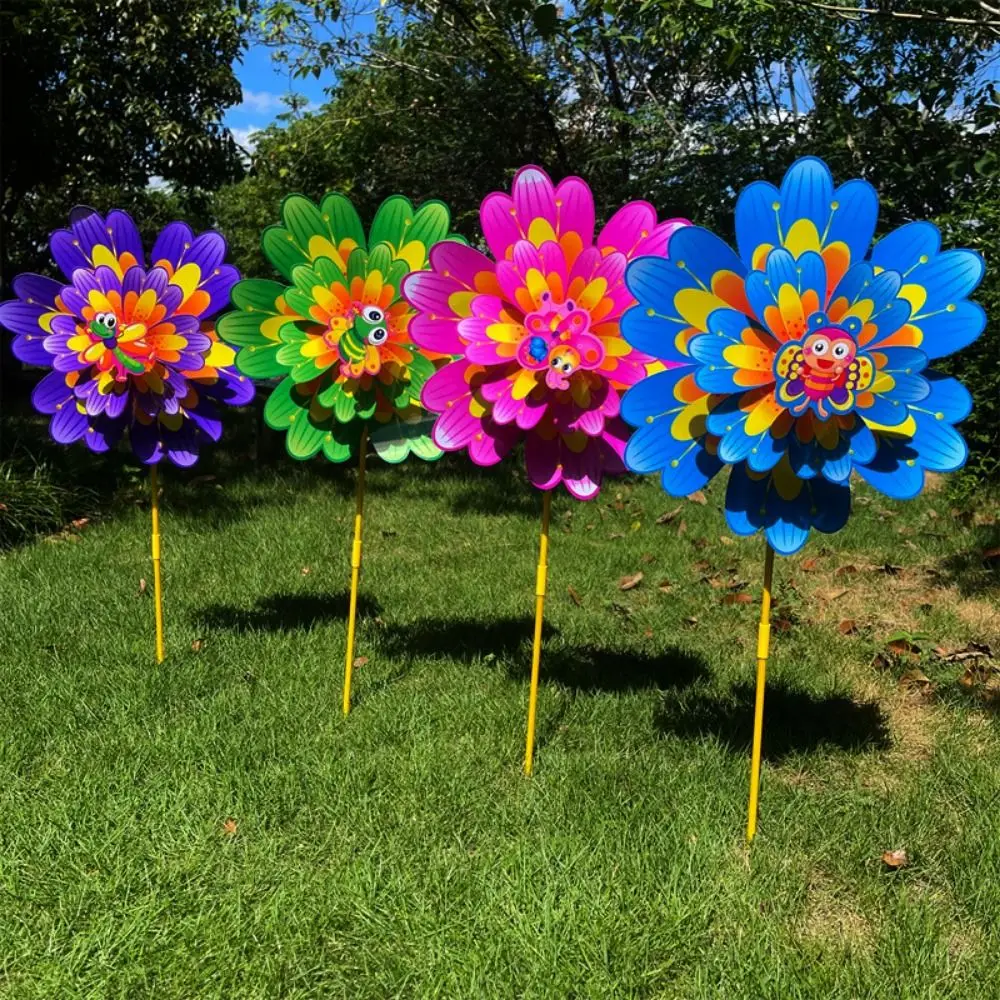 Mulino a vento grande multistili con petali a sei foglie, colorato tradizionale, in PVC, per prato, fiore, girandola, cartone animato a doppio strato
