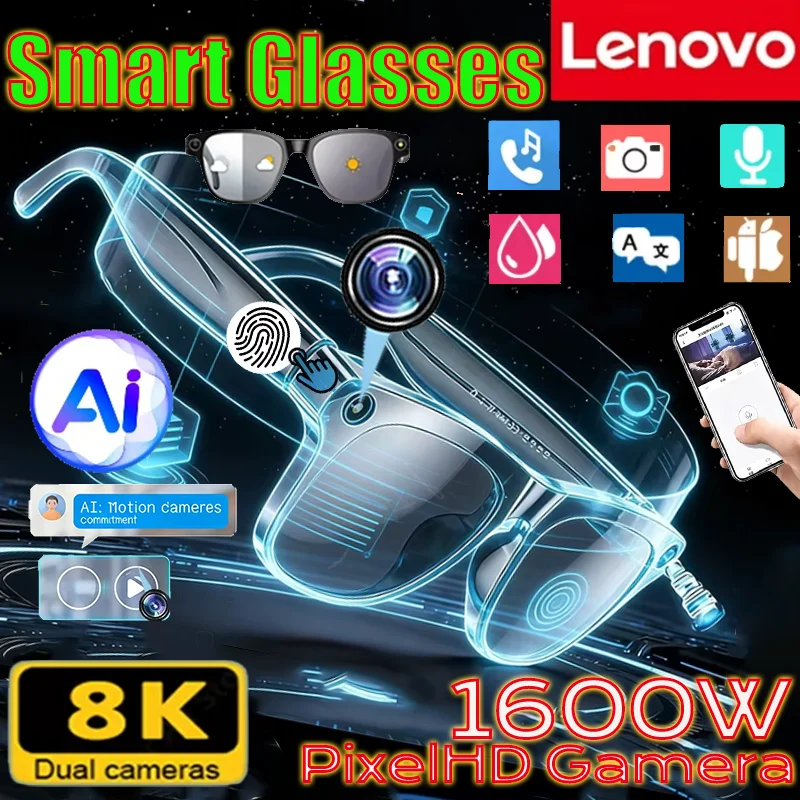Lunettes Intelligentes Lenovo 8K avec Traduction IA, Conversation Bluetooth, Enregistrement et Écoute Musicale – Nouveauté 2026 pour Hommes et Femmes