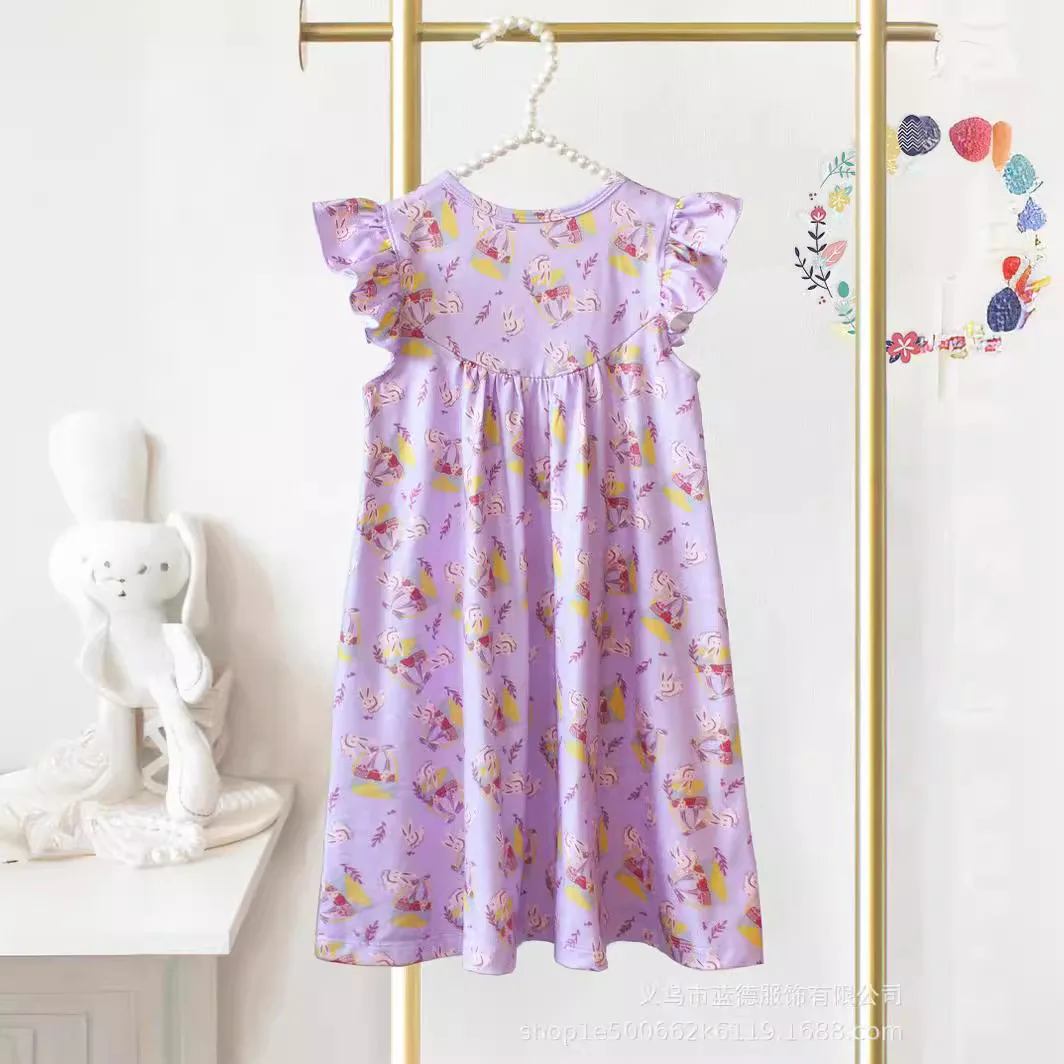 

GG094 New Easter Princess Dress Flying Sleeves Girls Clothes Round Neck Evening Dress