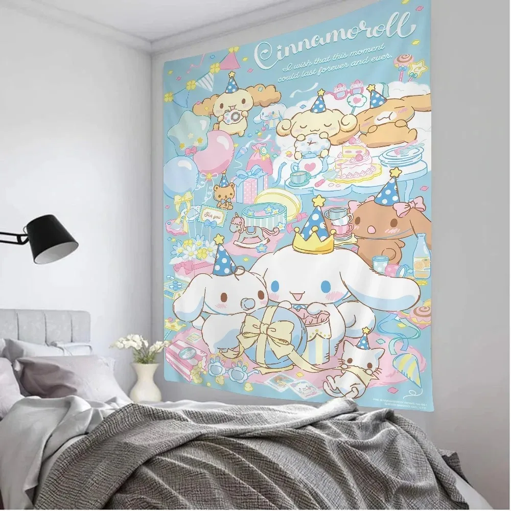 MINISO Cinnamorall Cartoon Kawaii Wandteppich Anime Wandteppich Hippie Wandbehang Schlafsaal Heimdekoration