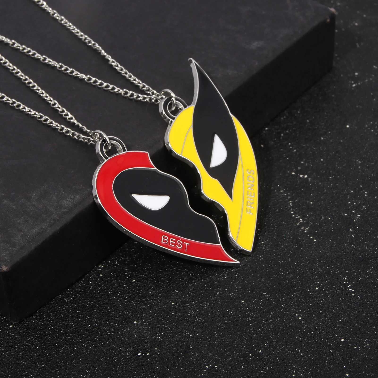 Disney Marvel Deadpool 3 Red Yellow Logo Double Splicing Necklace Pendant Heart Necklace Cosplay Props For Men Women Bag Jewelry