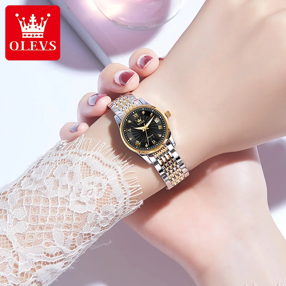 OLEVS Couple Mechanical Watch Skeleton Flywheel 24 Hour Moon Phase Men's Watch Elegant Women's Watches Luxury Automatic Watches