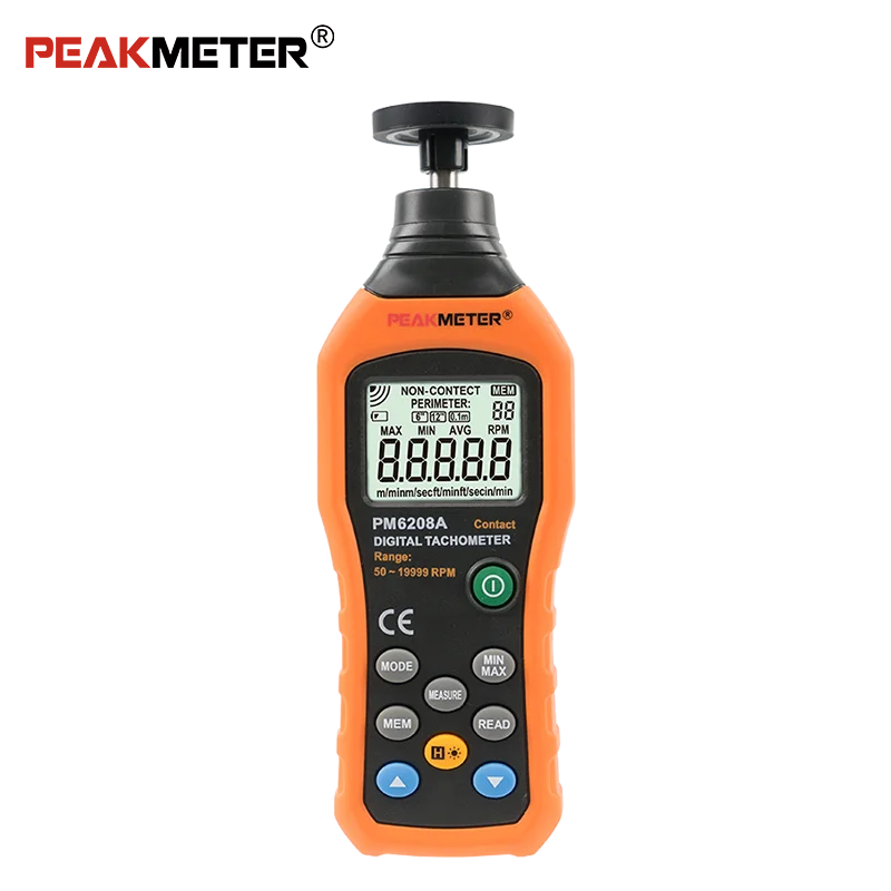 

Цифровой тахометр Peakmeter PM6208A CE для измерения частоты вращения (об/мин) с контактным датчиком, портативный, для автомобилей, мотоциклов и лодок