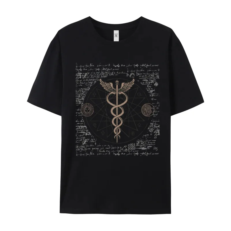 Caduceus Ancient Greek Alchemy Pullover Tshirts Classic Mens Mother Day Tops Tees Funny Tee Shirts Crewneck Pure Cotton