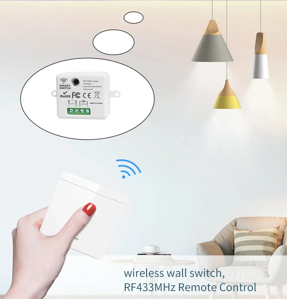 Drahtlose 433 MHz Smart Switch Licht 1/2/3Gang 86 Wand Panel Schalter mit Fernbedienung Relais Empfänger 10A 110 V 220 V Für LED Lampe – Detail 3