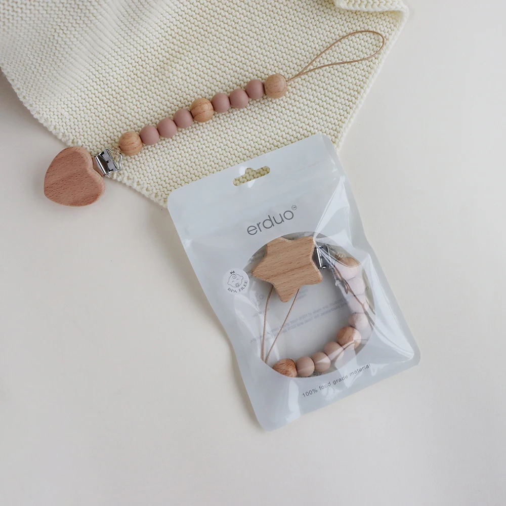 Silicone Baby Newborn Things Teether Beads Wooden Pacifier Strap Chain Dummy Wood Nipples Holder Clip Fasteners Attache Teats