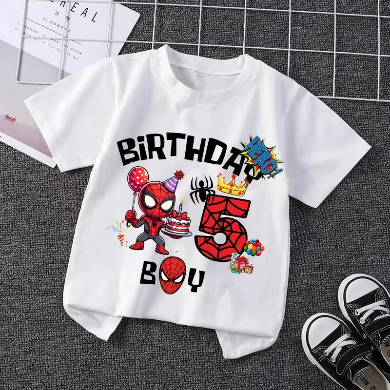 2026 Marvel Spiderman Kids Birthday Party Tshirts Baby Number 3-9 T-Shirt Children Fashion Tops Tees Boys T Shirt Clothes view 3