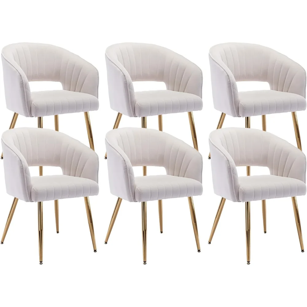 Upholstered Velvet Dining Room Chairs with Hollow Back, Tufted Kitchen Chairs Side Chairs with Gold Metal Legs Set of 6