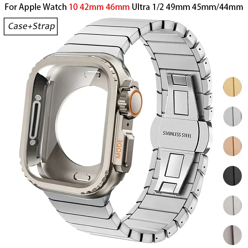 

Stainless Steel Strap+Metal Case for Apple Watch 10 46mm 42mm Ultra 1 2 49mm Metal Band for Iwatch Series 9 8 7 6 5 Se 45mm 44mm