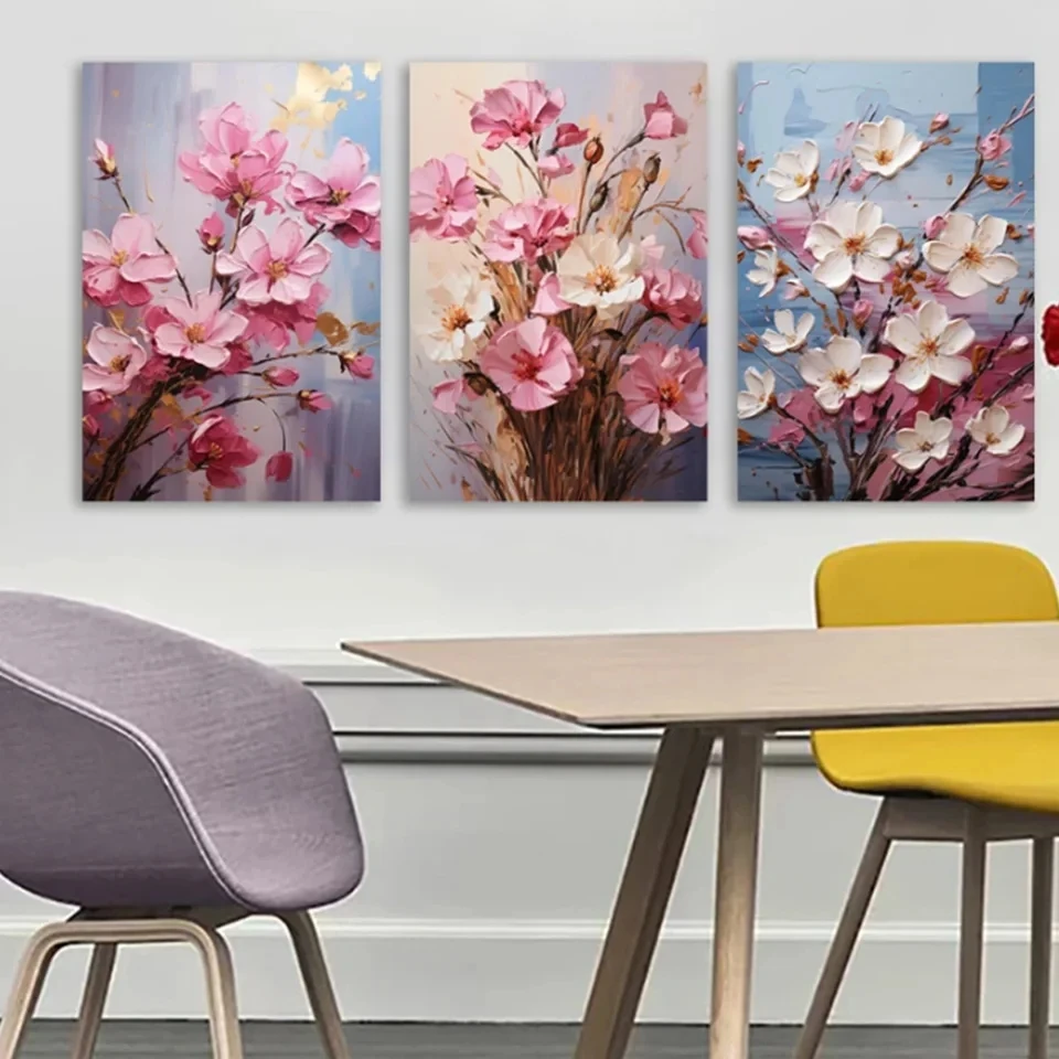 

Triptych Pink Flower DIY Diamond Painting New Full Diamond Mosaic Cross Stitch Embroidery Kit Still Life Home Decor