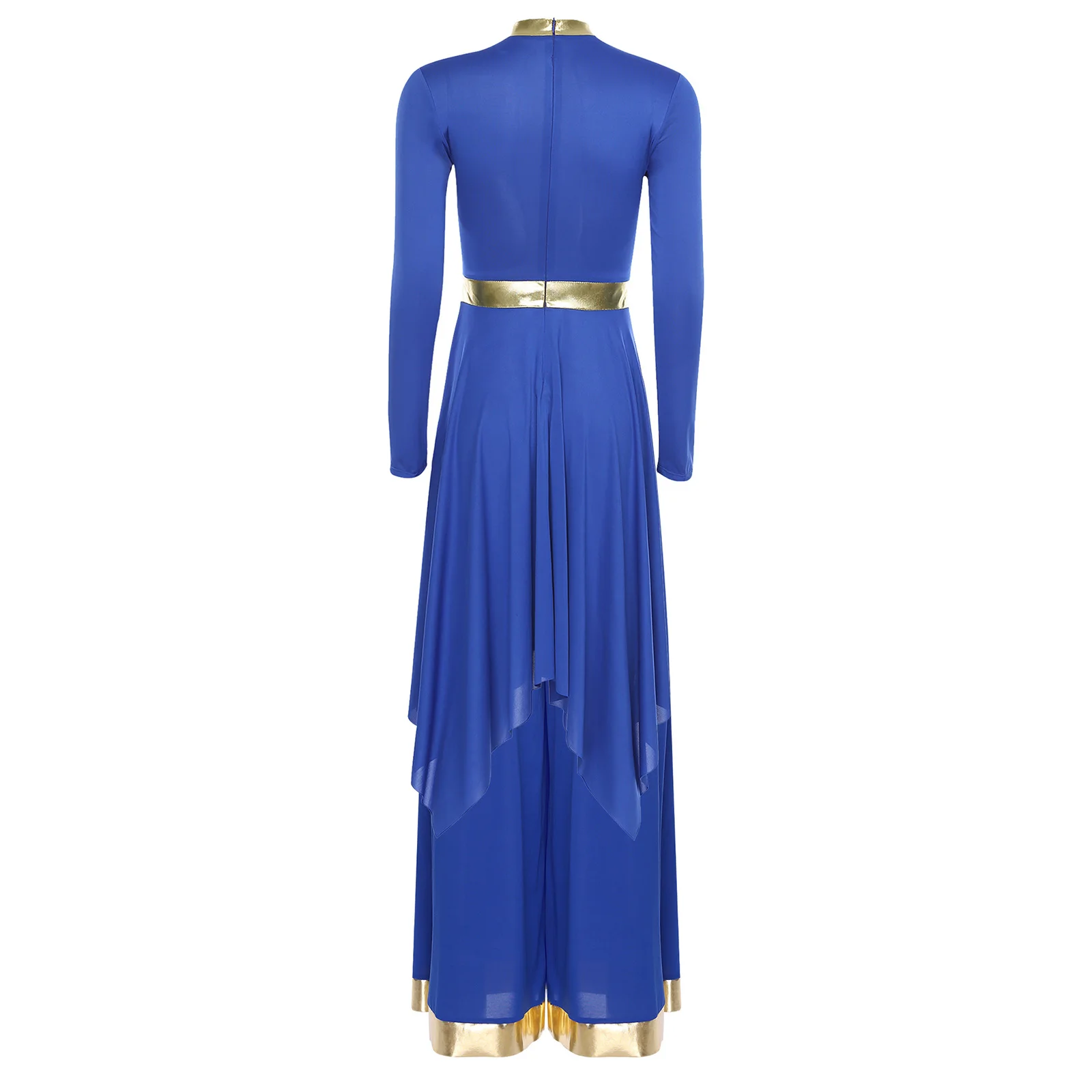 女性用典礼賛美舞踊ドレス、聖歌隊教会パフォーマンスダンスウェア、長袖メタリック礼拝ドレス（パンツ付き）