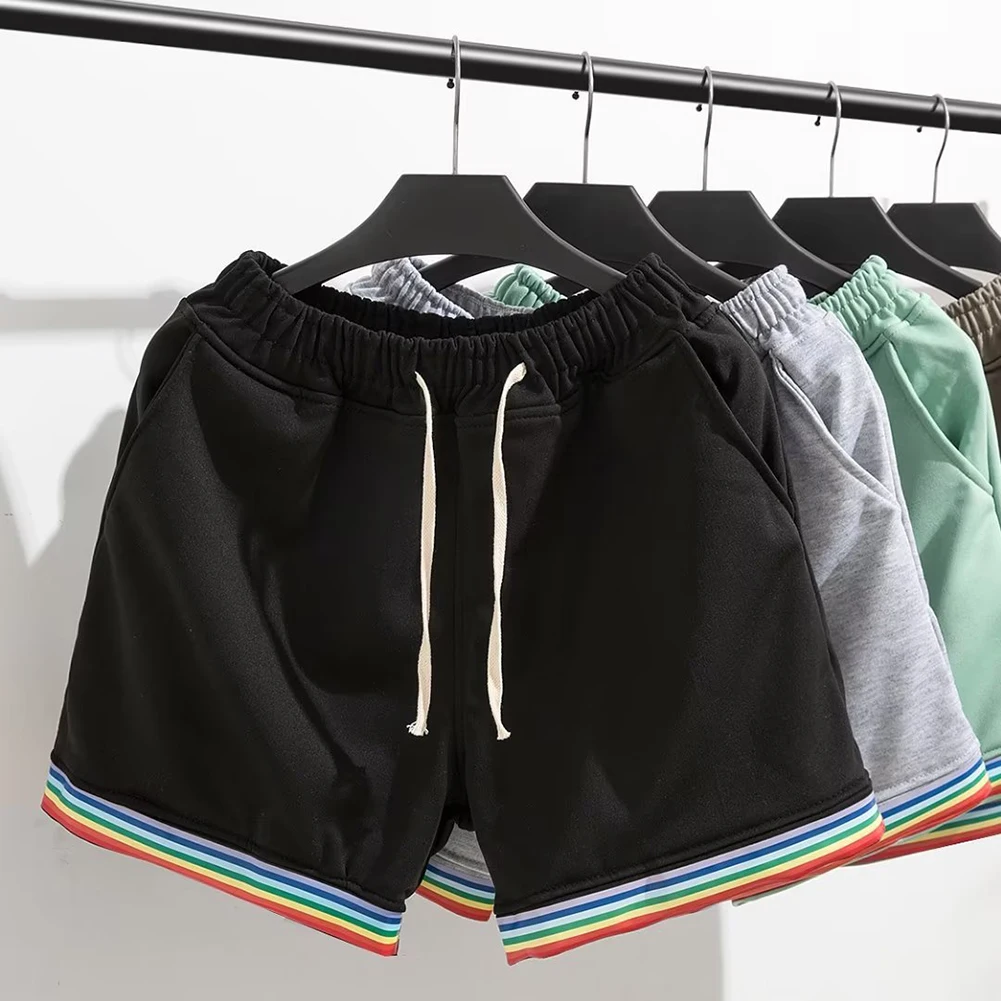 Male Short Pants Mens Shorts Gym Shorts Rainbow Skinny Patchwork Streetwear Athletic Breathable Casual Fitness Short Pants