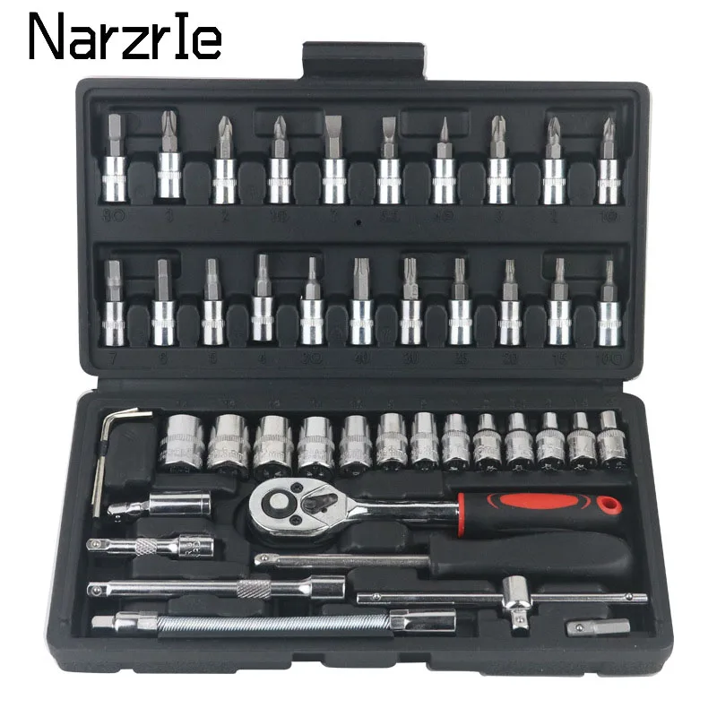 53/46 PCS Car Hand Tool Sets Repair Tool Kit Mechanical Tools Box for Home DIY 1/4\