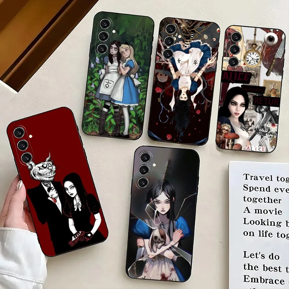 Alice M-Madness-Returns-S   Phone Case For Samsung S24,21,22,23,30,Ultra,S20,Plus,Fe,Lite,Note,10,9,5G Black Soft Cover