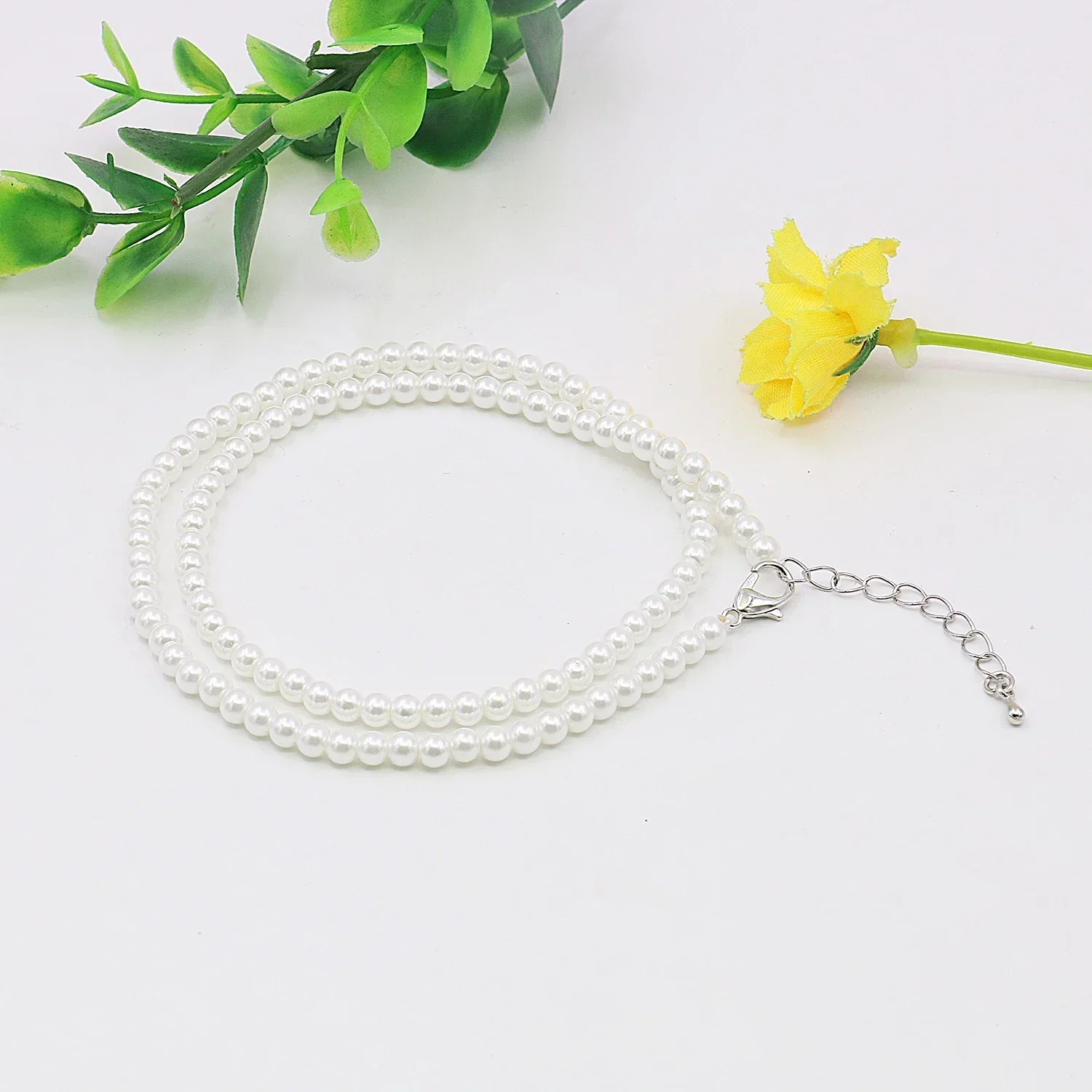 4 مللي متر الأبيض صدف اللؤلؤ قلادة/مجموعات أقراط ، سلسلة سترة مستديرة مطرز ، هدية المرأة ، مأدبة الحفلات ، صنع المجوهرات ، 18 بوصة #6