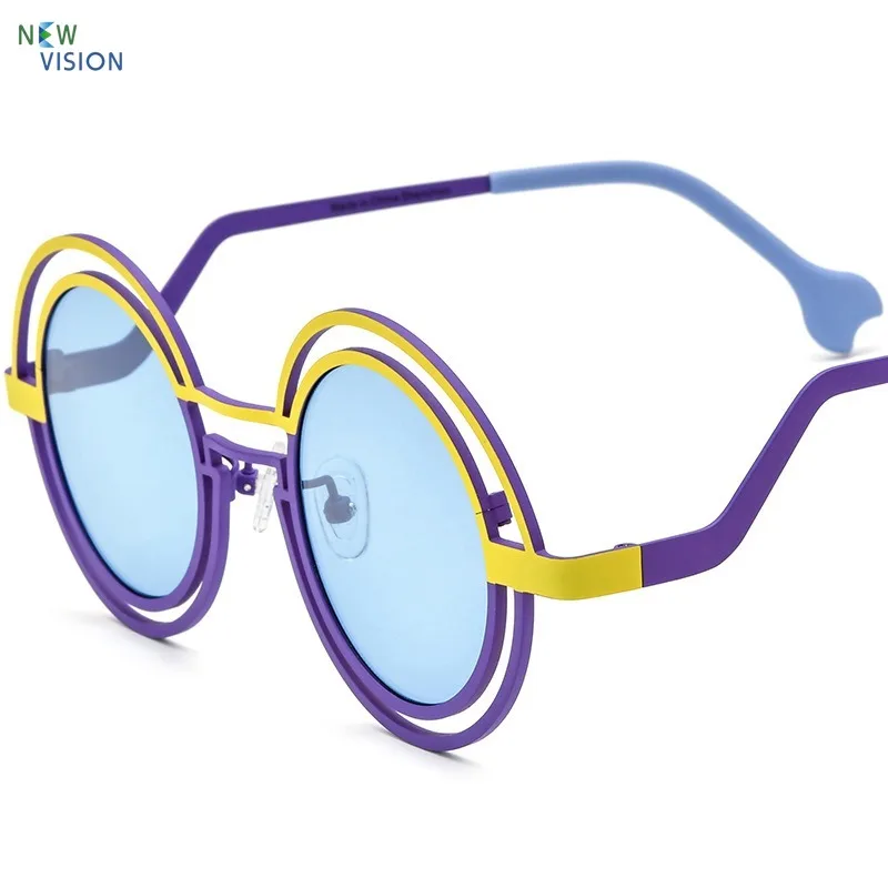 New Fashion Color Blocked Pure Titanium Round Sunglasses High Quality Women Polarized Driving Sun Glasses Men Personalization