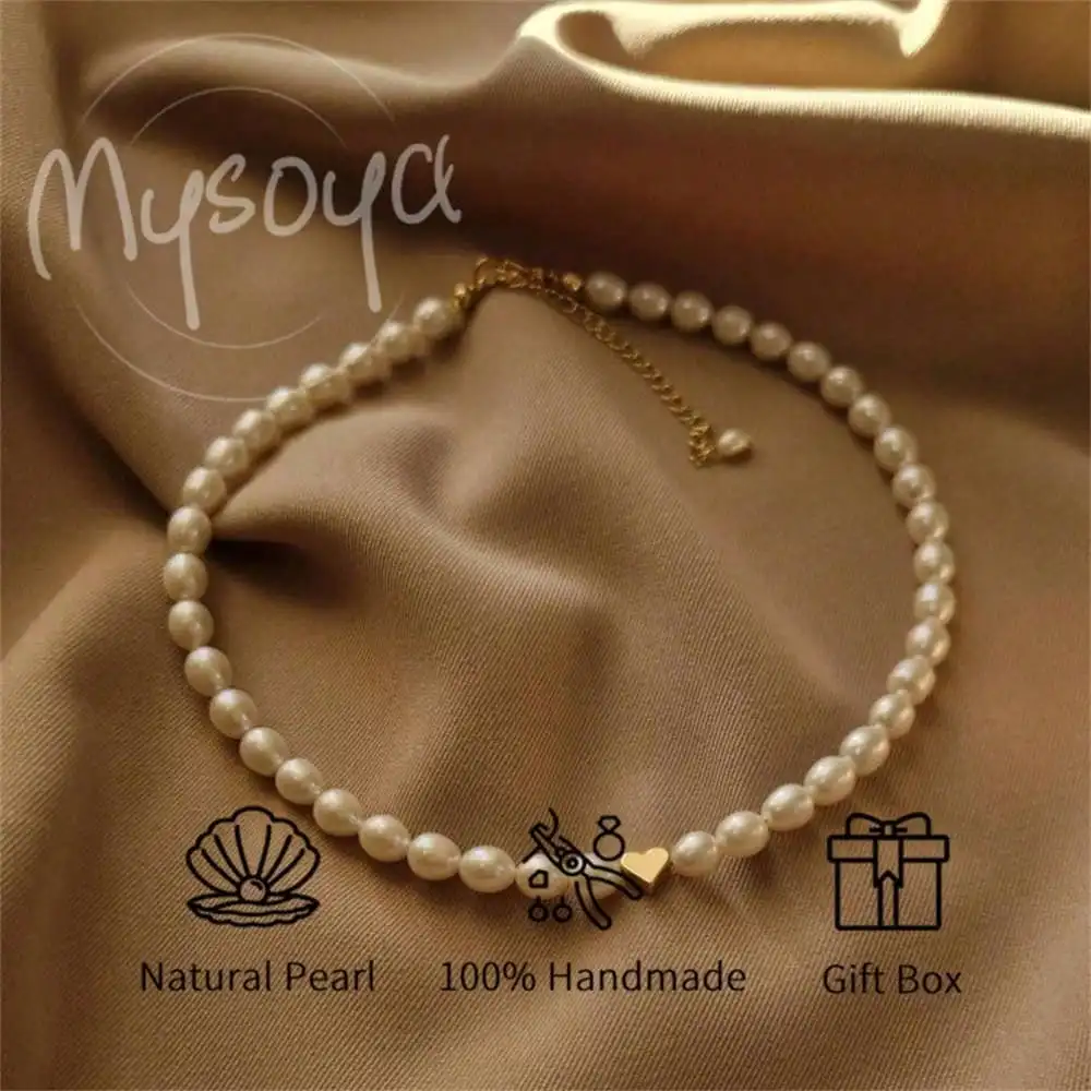 

MYSOYA ожерелье из жемчуга в форме риса в стиле барокко, 4-5 мм, жемчуг, подарочная коробка, подарок для нее, свадебные украшения, подарок на Рождество, день рождения, годовщину