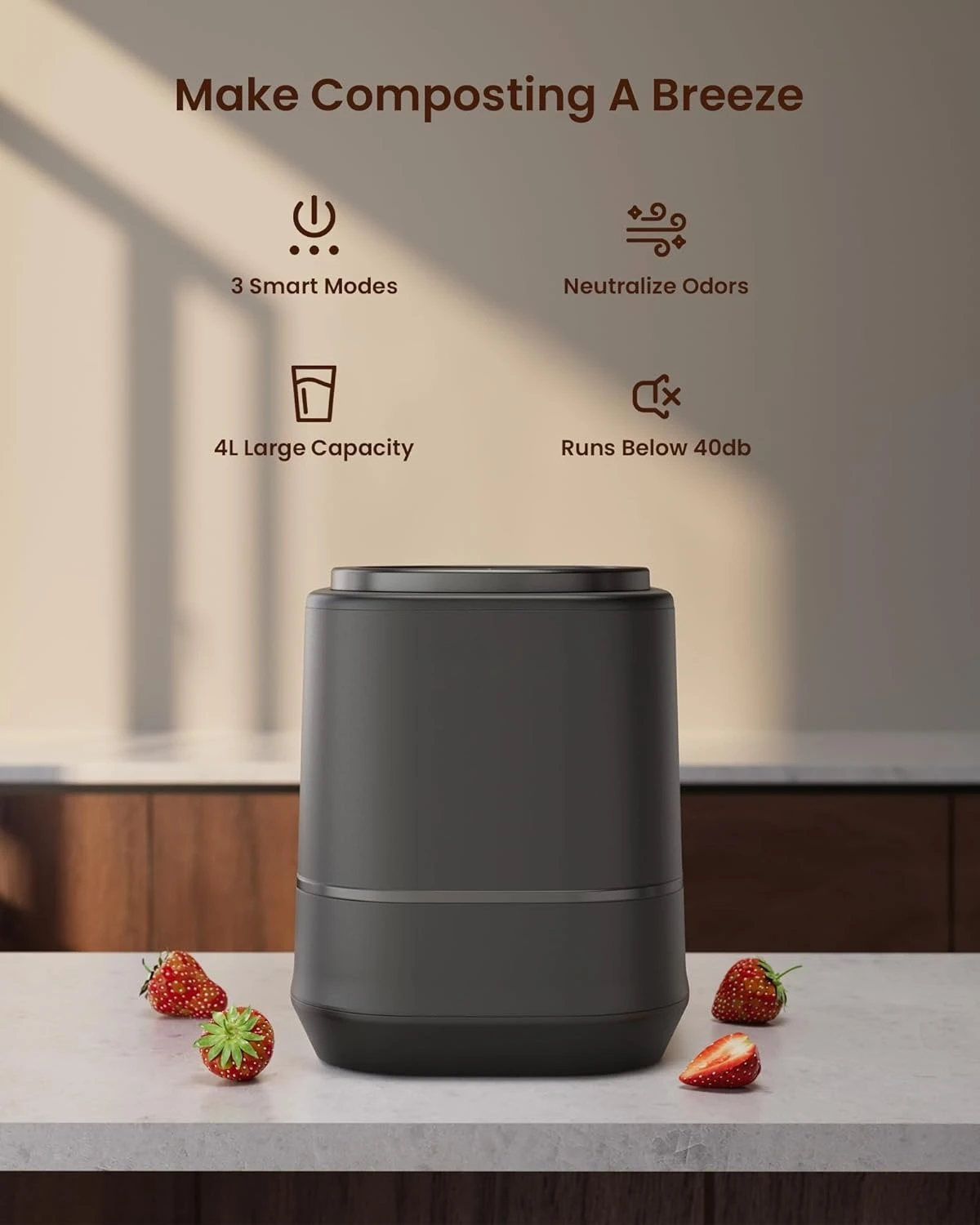 Electric Composter for Kitchen - 4L Smart Countertop Compost Bin Turn Kitchen Waste into Fertilizer Compost Maker, Odorless,Hot