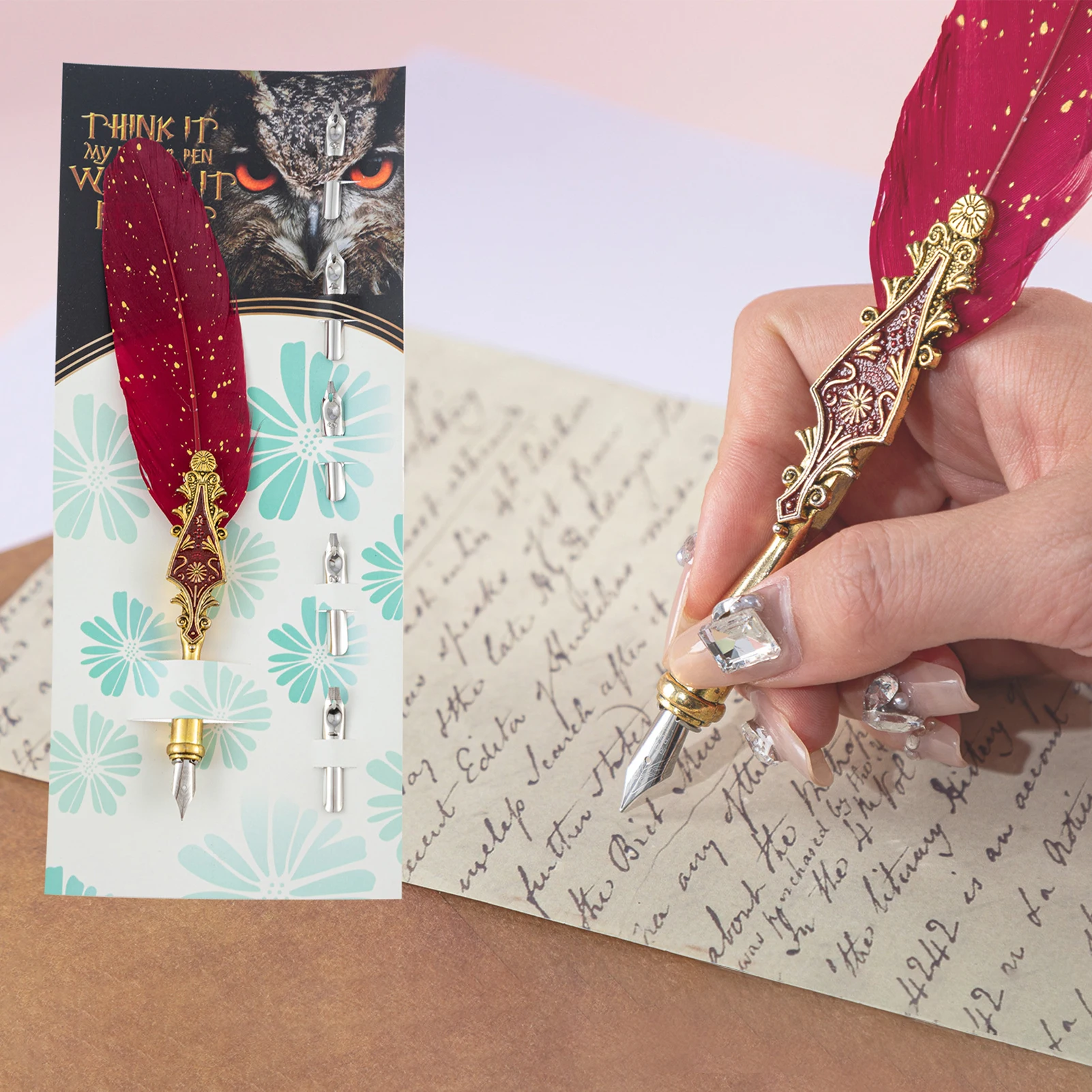 مجموعة أقلام ريترو ريشة تراجع قلم ريشة عتيق أنيق نمط الخط الكتابة التوقيع مع رؤوس بديلة مثالية للكتابة اليدوية #3