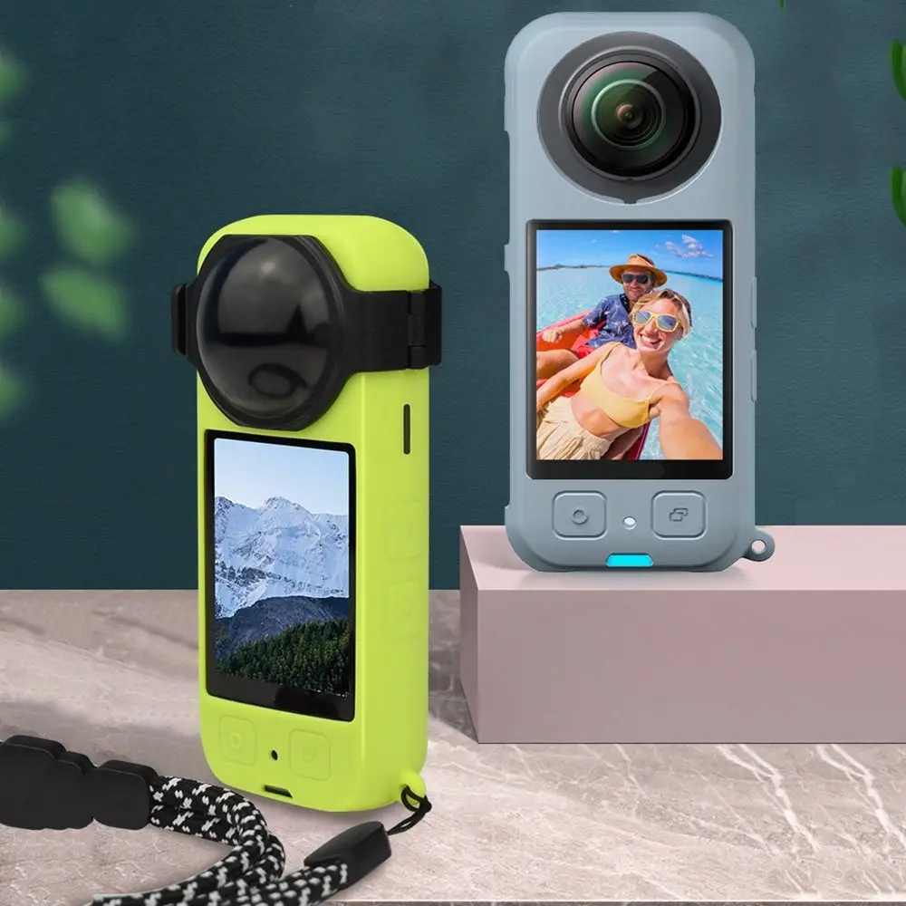 Accesorios cubierta de lente antiarañazos para cámara con cordón cubierta protectora Protector de silicona para Insta360 X3