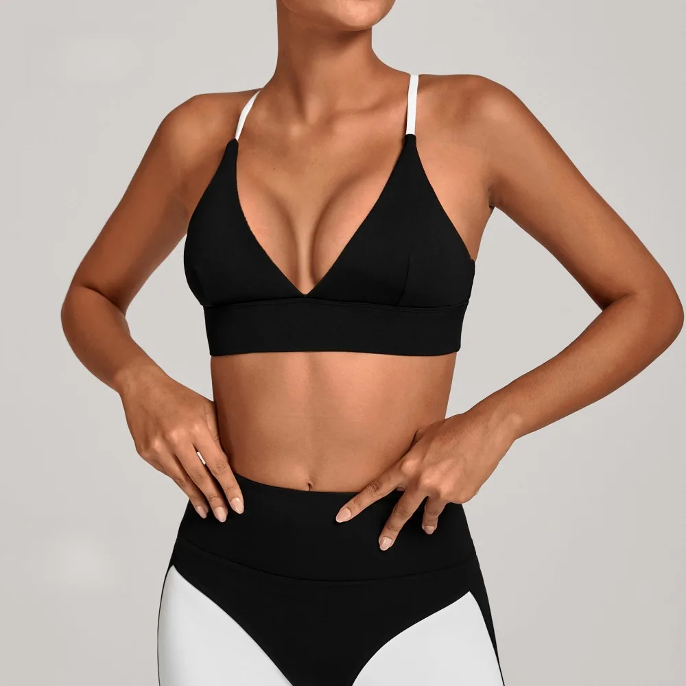 

Women's Gym Workout Corset Adjustable Shoulder Strap Sports Underwear Shockproof Color Matching Yoga Bra Outdoor Fitness Clothes