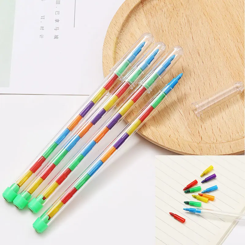 Kinder Geschenk 4Pcs 10 Farben Kreide Kreative Bausteine Crayon Nette Kawaii Graffiti Stifte Für Malerei Koreanische Schreibwaren Student