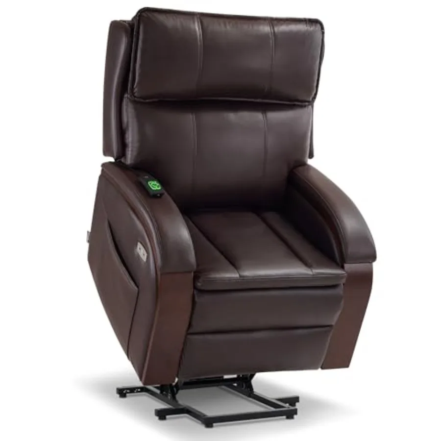 

Кресло-реклайнер с электроприводом, массажем и подогревом, регулируемым подголовником для пожилых людей, подлокотниками из массива дерева, USB-портами и боковыми карманами